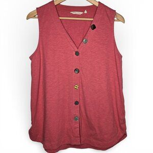 Soft Surroundings Delia Tunic Women Sleeveless Salmon Decorative Buttons M